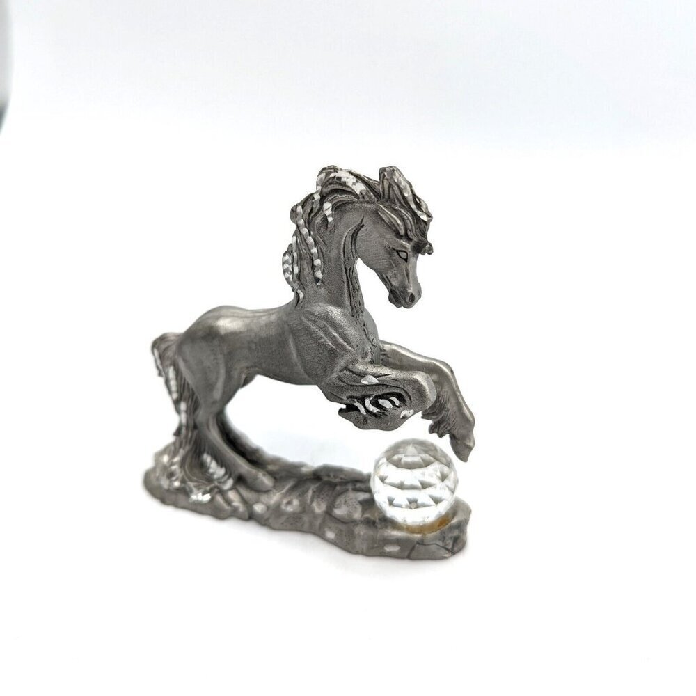 1992 Masterworks Fine Pewter Handmade Unicorn with Cut Crystal Ball Fantasy Fig - Picture 2 of 5